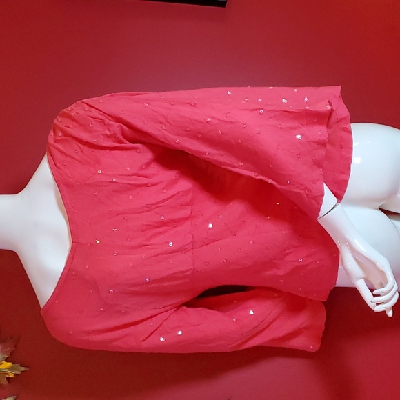 Size M - Language Los Angeles Designer Sequin Plunge Top Bell Sleeves BNWT - Picture 4 of 10